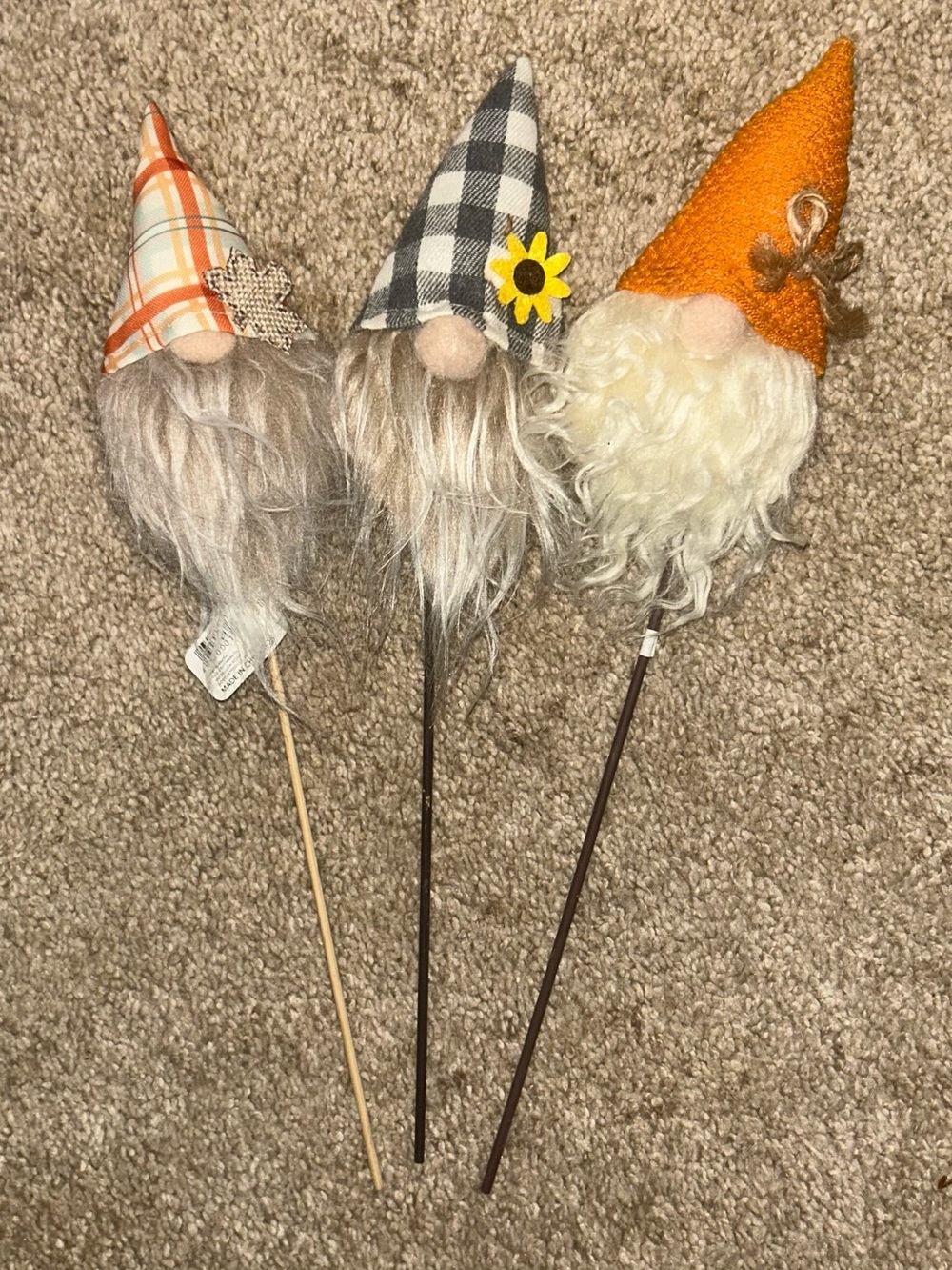 Autumn Gnome Picks - Orange, Plaid & Black Gnome Trio